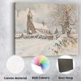 Watercolour Snowy Country Church Winter Village Landscape Canvas Wall Art Print Decor Picture Ready to Hang