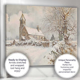 Watercolour Snowy Country Church Winter Village Landscape Canvas Wall Art Print Decor Picture Ready to Hang