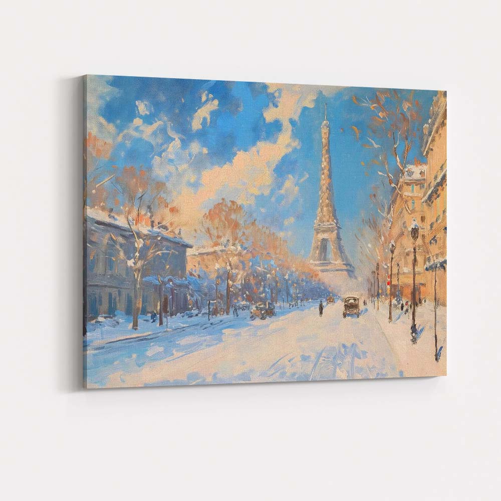Paris Eiffel Tower Snowy Cityscape Impressionist Painting Canvas Wall Art Print Decor Picture Ready to Hang