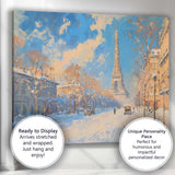 Paris Eiffel Tower Snowy Cityscape Impressionist Painting Canvas Wall Art Print Decor Picture Ready to Hang