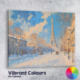 Paris Eiffel Tower Snowy Cityscape Impressionist Painting Canvas Wall Art Print Decor Picture Ready to Hang