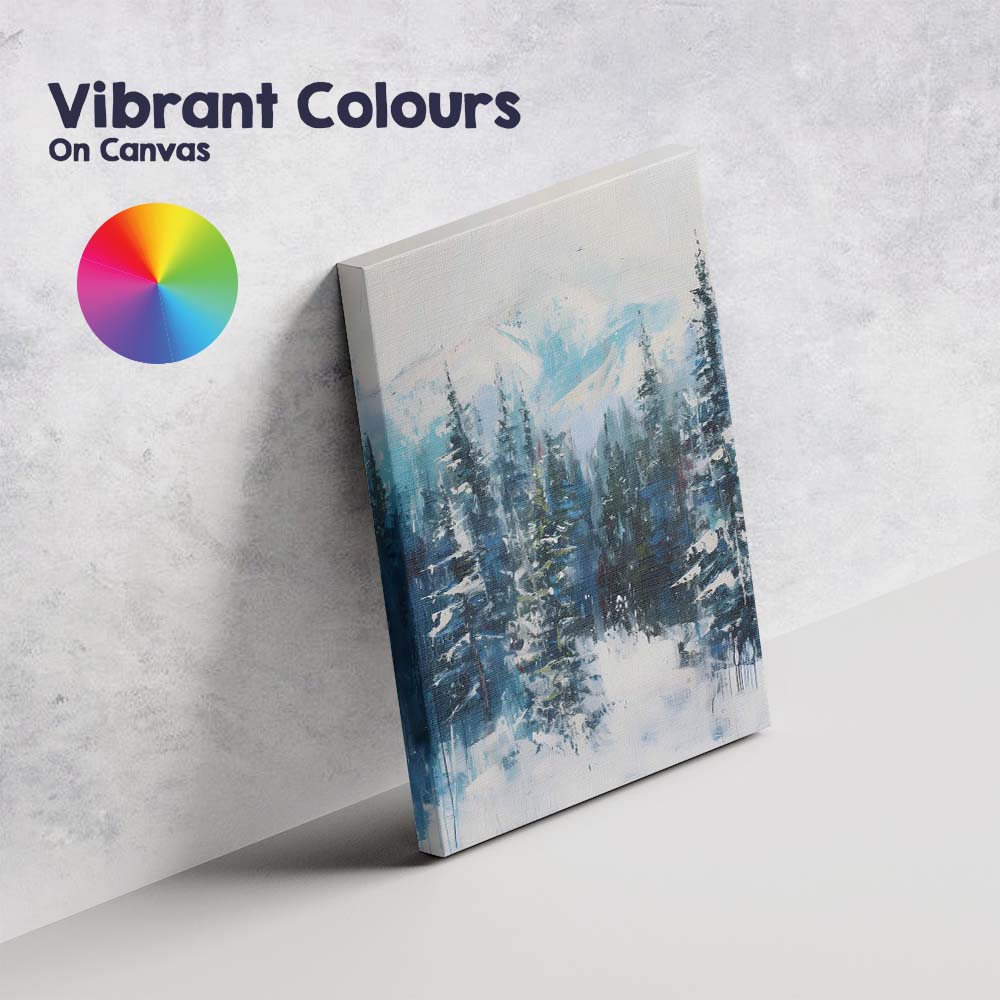 Abstract Blue Winter Mountain Forest Contemporary Landscape Canvas Wall Art Print Decor Picture Ready to Hang
