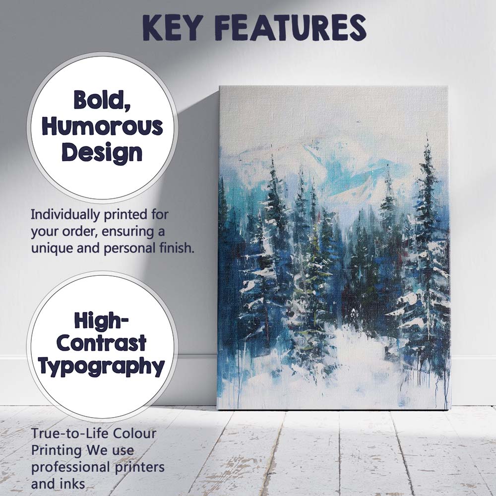 Abstract Blue Winter Mountain Forest Contemporary Landscape Canvas Wall Art Print Decor Picture Ready to Hang