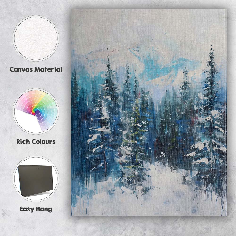 Abstract Blue Winter Mountain Forest Contemporary Landscape Canvas Wall Art Print Decor Picture Ready to Hang