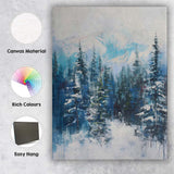 Abstract Blue Winter Mountain Forest Contemporary Landscape Canvas Wall Art Print Decor Picture Ready to Hang