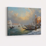 Venetian Gondolas Snowy Canal Sunset Scenic Painting Canvas Wall Art Print Decor Picture Ready to Hang