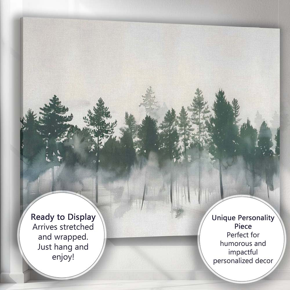 Abstract Misty Pine Forest Watercolour Woodland Landscape Canvas Wall Art Print Decor Picture Ready to Hang
