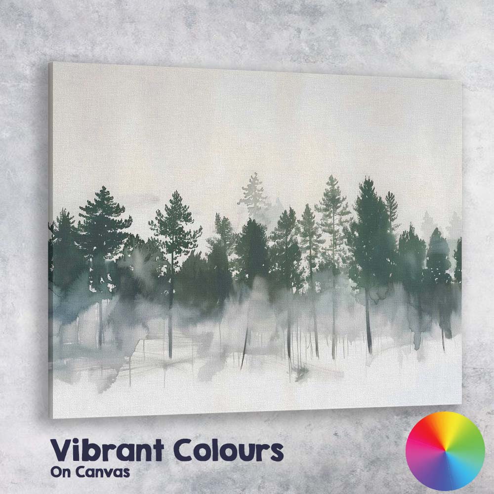 Abstract Misty Pine Forest Watercolour Woodland Landscape Canvas Wall Art Print Decor Picture Ready to Hang
