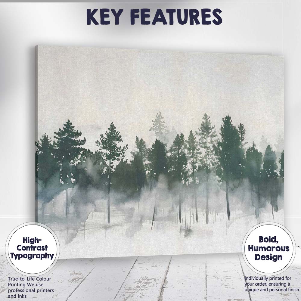 Abstract Misty Pine Forest Watercolour Woodland Landscape Canvas Wall Art Print Decor Picture Ready to Hang