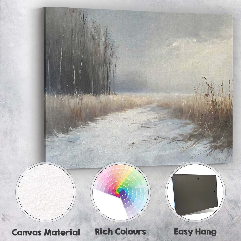Misty Frosted Meadow Winter Path Atmospheric Landscape Canvas Wall Art Print Decor Picture Ready to Hang