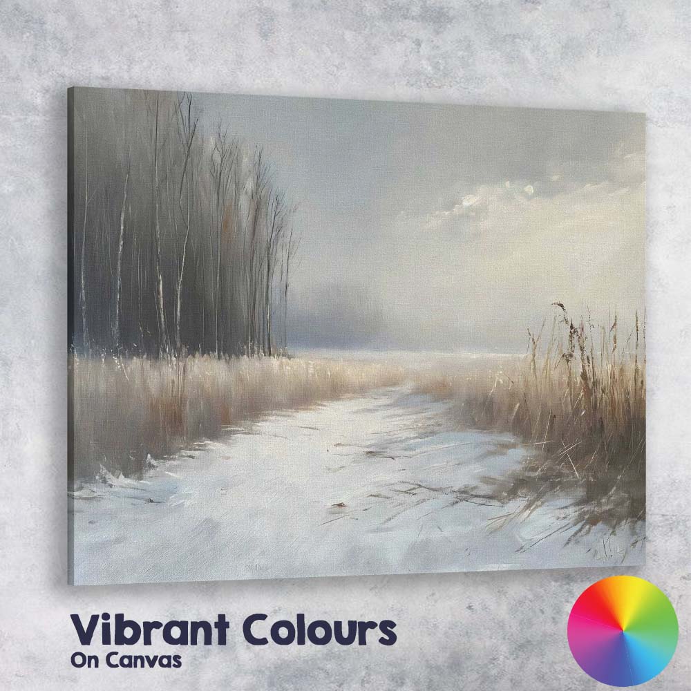 Misty Frosted Meadow Winter Path Atmospheric Landscape Canvas Wall Art Print Decor Picture Ready to Hang