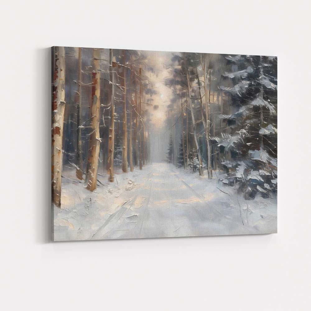 Impressionist Snow Covered Forest Track Winter Woodland Canvas Wall Art Print Decor Picture Ready to Hang