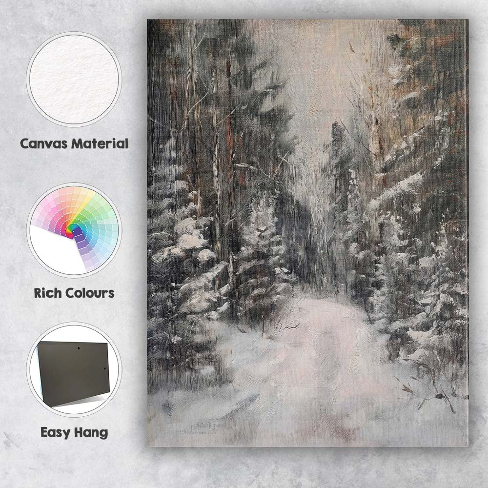 Snow Covered Forest Trail Moody Winter Woodland Canvas Wall Art Print Decor Picture Ready to Hang