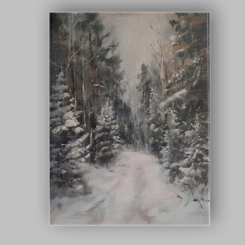Snow Covered Forest Trail Moody Winter Woodland Canvas Wall Art Print Decor Picture Ready to Hang