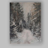 Snow Covered Forest Trail Moody Winter Woodland Canvas Wall Art Print Decor Picture Ready to Hang