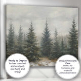 Misty Evergreen Pine Forest Landscape Textured Watercolour Canvas Wall Art Print Decor Picture Ready to Hang