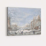 Historic Winter Canal Town Snow Covered European Landscape Canvas Wall Art Print Decor Picture Ready to Hang