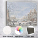 Historic Winter Canal Town Snow Covered European Landscape Canvas Wall Art Print Decor Picture Ready to Hang