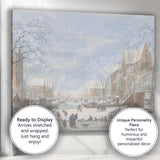 Classic Dutch Winter Canal Ice Skating Village Scene Canvas Wall Art Print Decor Picture Ready to Hang
