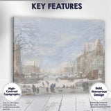 Historic Winter Canal Town Snow Covered European Landscape Canvas Wall Art Print Decor Picture Ready to Hang