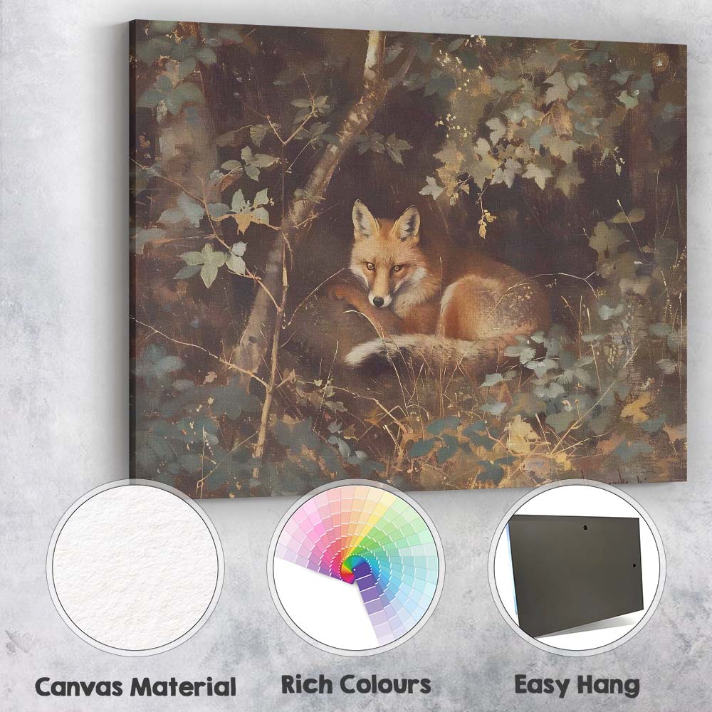 Woodland Red Fox Resting Among Forest Foliage Nature Canvas Wall Art Print Decor Picture Ready to Hang