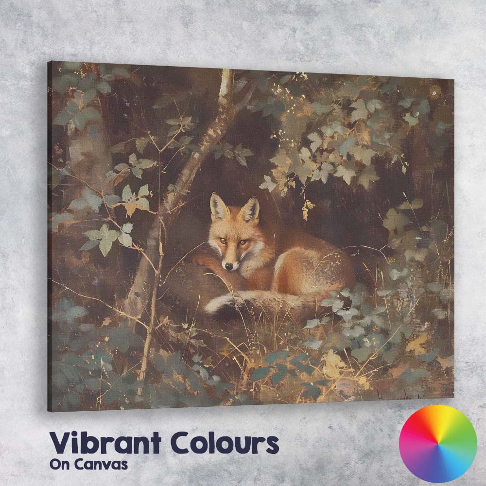 Woodland Red Fox Resting Among Forest Foliage Nature Canvas Wall Art Print Decor Picture Ready to Hang