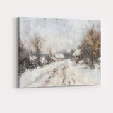 Impressionist Snowy Village Country Lane Winter Landscape Canvas Wall Art Print Decor Picture Ready to Hang