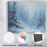 Blue Frosted Evergreen Forest Winter Snow Scene Canvas Wall Art Print Decor Picture Ready to Hang