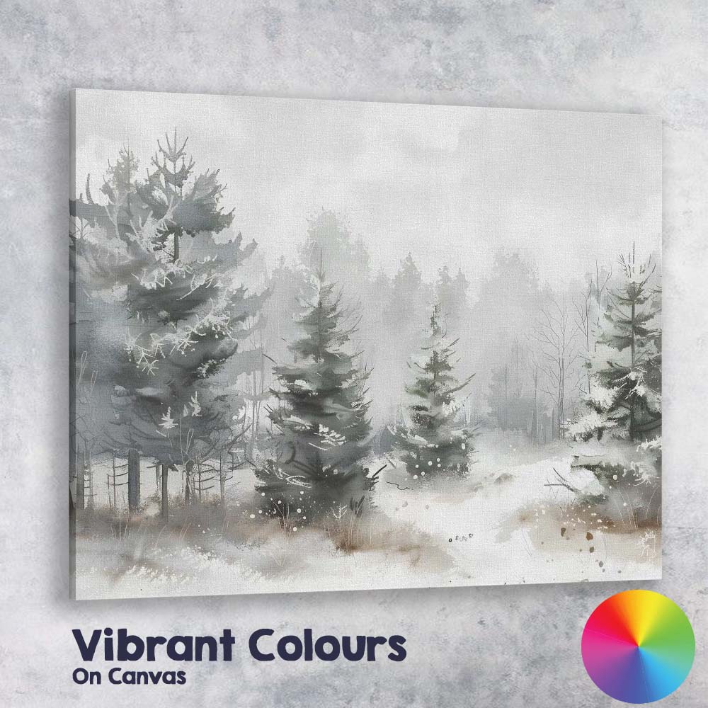 Minimalist Snowy Evergreen Forest Watercolour Landscape Canvas Wall Art Print Decor Picture Ready to Hang