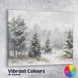 Minimalist Snowy Evergreen Forest Watercolour Landscape Canvas Wall Art Print Decor Picture Ready to Hang