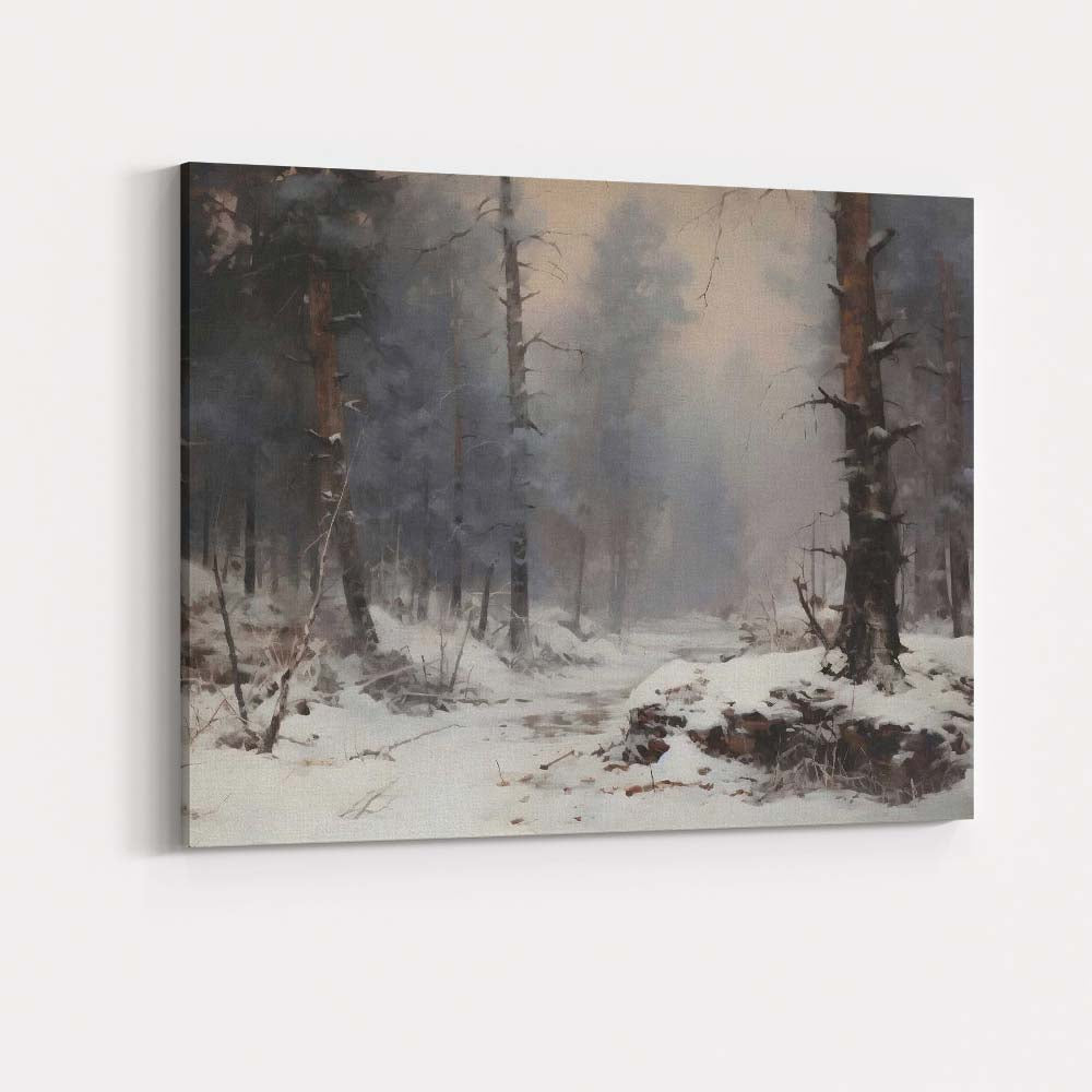 Atmospheric Snow Covered Forest Path Winter Woodland Scene Canvas Wall Art Print Decor Picture Ready to Hang