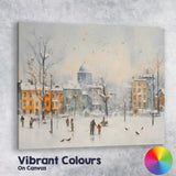 Impressionist Snowy European Town Church Square Winter Scene Canvas Wall Art Print Decor Picture Ready to Hang