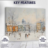 Charming Snowy Town Square Winter Cityscape Watercolour Canvas Wall Art Print Decor Picture Ready to Hang