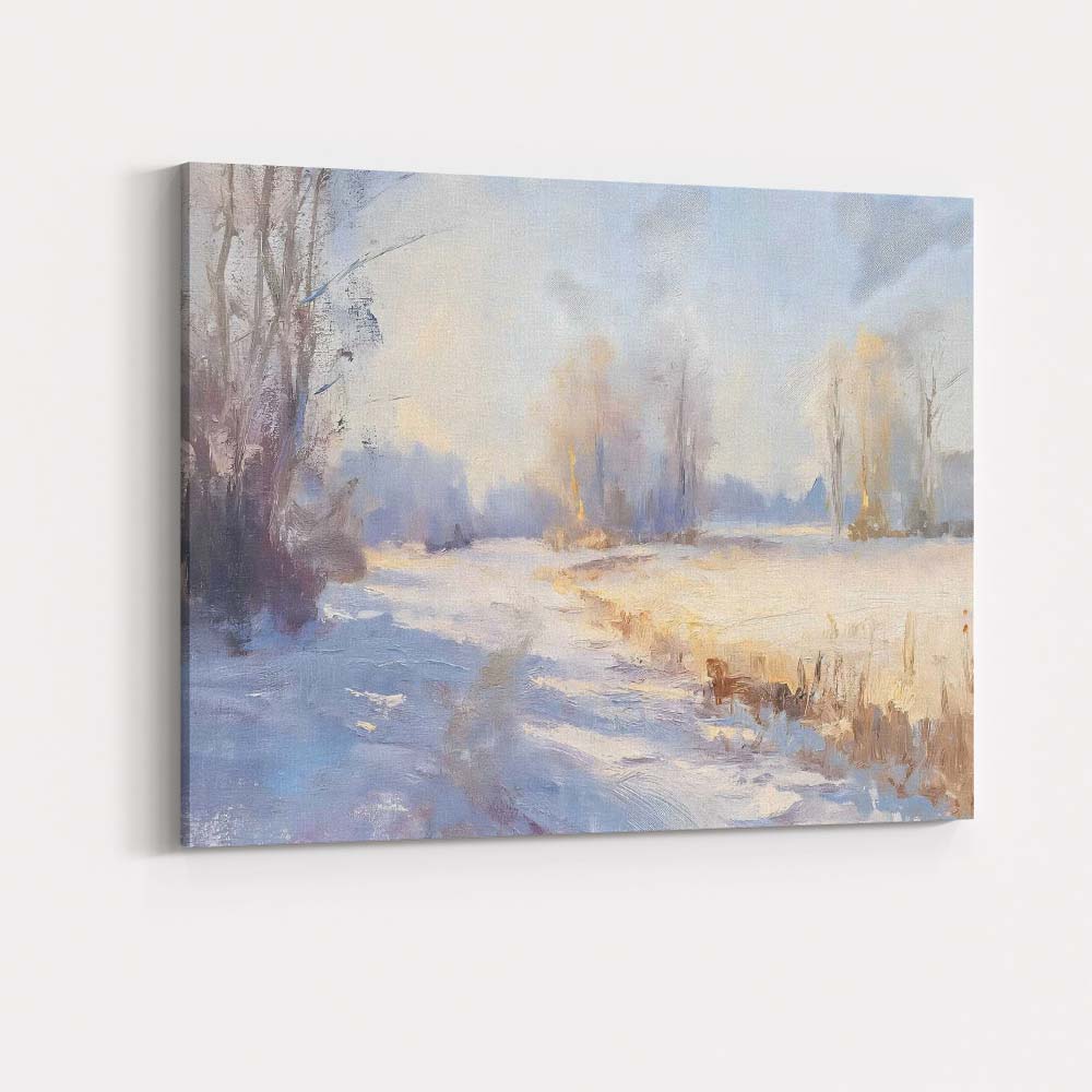 Impressionist Frosty Country Lane Winter Morning Landscape Canvas Wall Art Print Decor Picture Ready to Hang