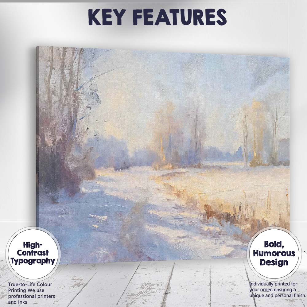 Impressionist Frosty Country Lane Winter Morning Landscape Canvas Wall Art Print Decor Picture Ready to Hang