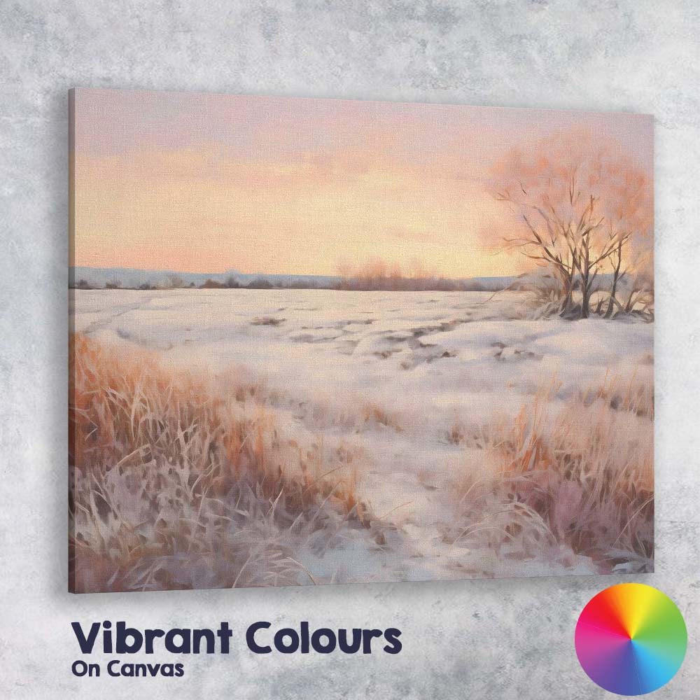 Blush Pink Winter Sunset Snowy Field Landscape Canvas Wall Art Print Decor Picture Ready to Hang
