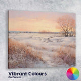 Blush Pink Winter Sunset Snowy Field Landscape Canvas Wall Art Print Decor Picture Ready to Hang