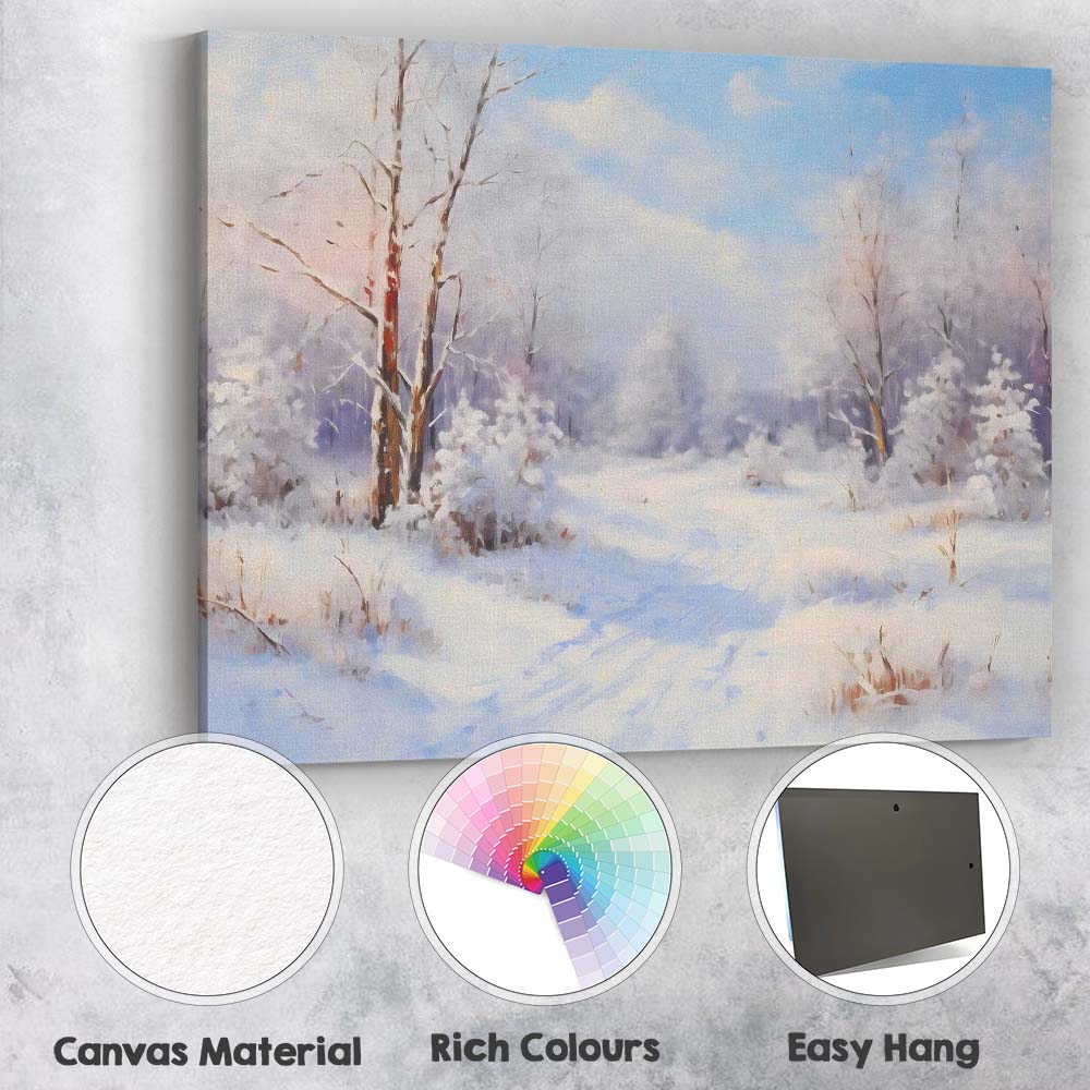 Bright Snow Covered Forest Path Winter Landscape Canvas Wall Art Print Decor Picture Ready to Hang