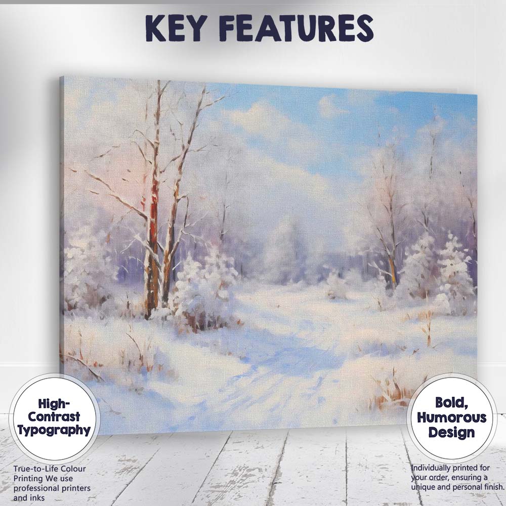 Bright Snow Covered Forest Path Winter Landscape Canvas Wall Art Print Decor Picture Ready to Hang
