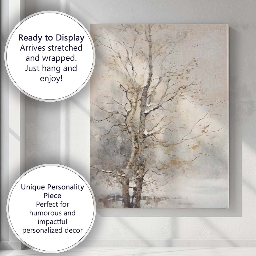 Elegant Bare Winter Tree Neutral Watercolour Botanical Canvas Wall Art Print Decor Picture Ready to Hang