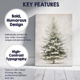 Snow Covered Evergreen Fir Tree Winter Botanical Illustration Canvas Wall Art Print Decor Picture Ready to Hang