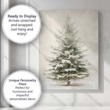 Snow Covered Evergreen Fir Tree Winter Botanical Illustration Canvas Wall Art Print Decor Picture Ready to Hang