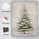 Snow Covered Evergreen Fir Tree Winter Botanical Illustration Canvas Wall Art Print Decor Picture Ready to Hang