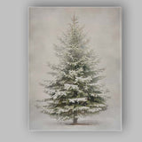 Snow Covered Evergreen Fir Tree Winter Botanical Illustration Canvas Wall Art Print Decor Picture Ready to Hang