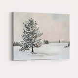 Solitary Frosted Pine Tree Minimal Winter Landscape Canvas Wall Art Print Decor Picture Ready to Hang