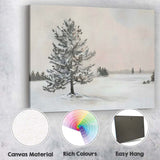 Solitary Snow Covered Pine Tree Minimal Winter Landscape Canvas Wall Art Print Decor Picture Ready to Hang