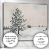 Solitary Snow Covered Pine Tree Minimal Winter Landscape Canvas Wall Art Print Decor Picture Ready to Hang