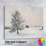 Solitary Snow Covered Pine Tree Minimal Winter Landscape Canvas Wall Art Print Decor Picture Ready to Hang