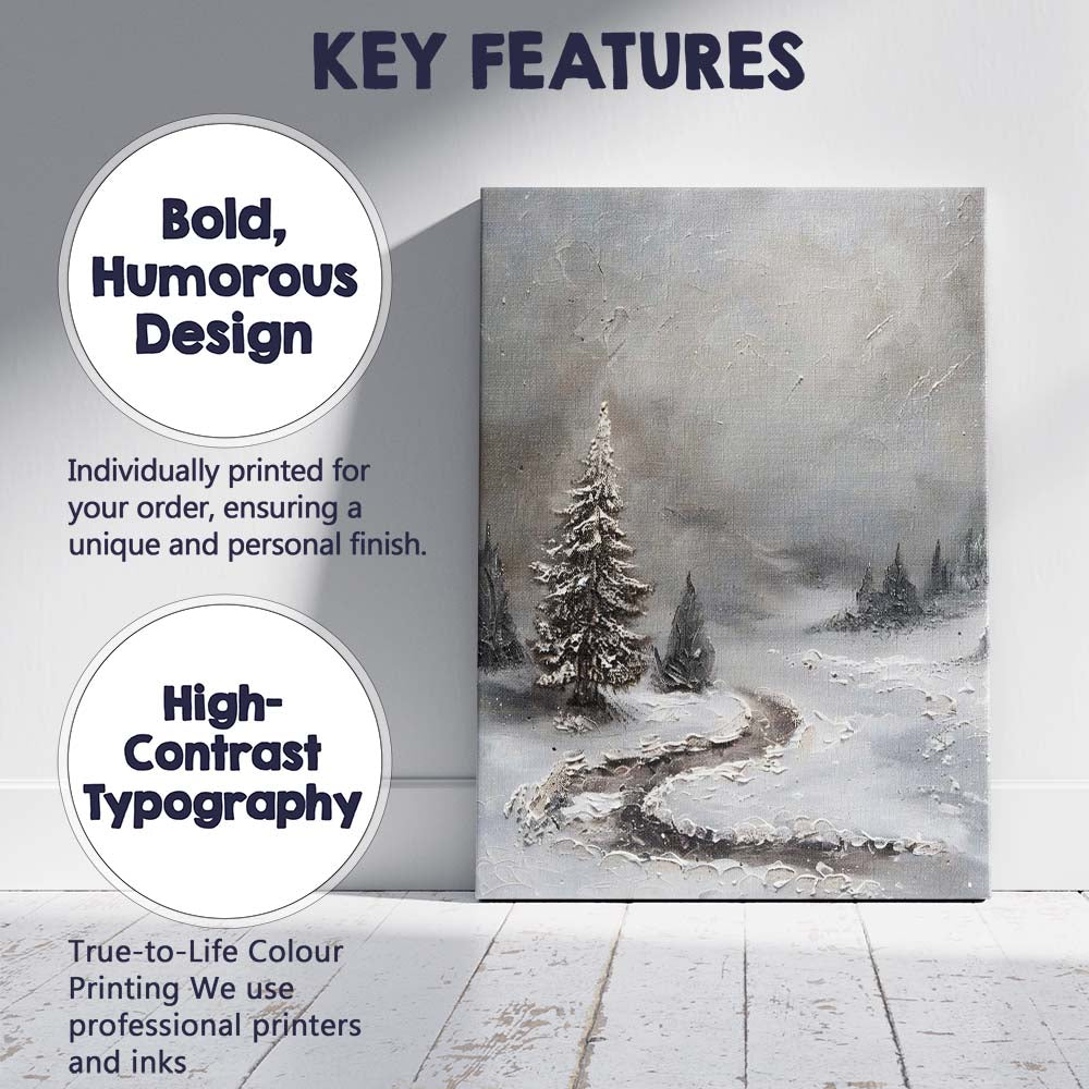Textured Snowy Evergreen Forest Winter Abstract Landscape Canvas Wall Art Print Decor Picture Ready to Hang