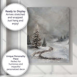 Textured Snowy Evergreen Forest Winter Abstract Landscape Canvas Wall Art Print Decor Picture Ready to Hang
